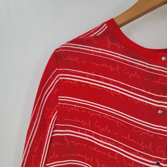 Maje Womens Medium Red White Stripe Split Back Star Snap Long Sleeve Blouse - Picture 14 of 16